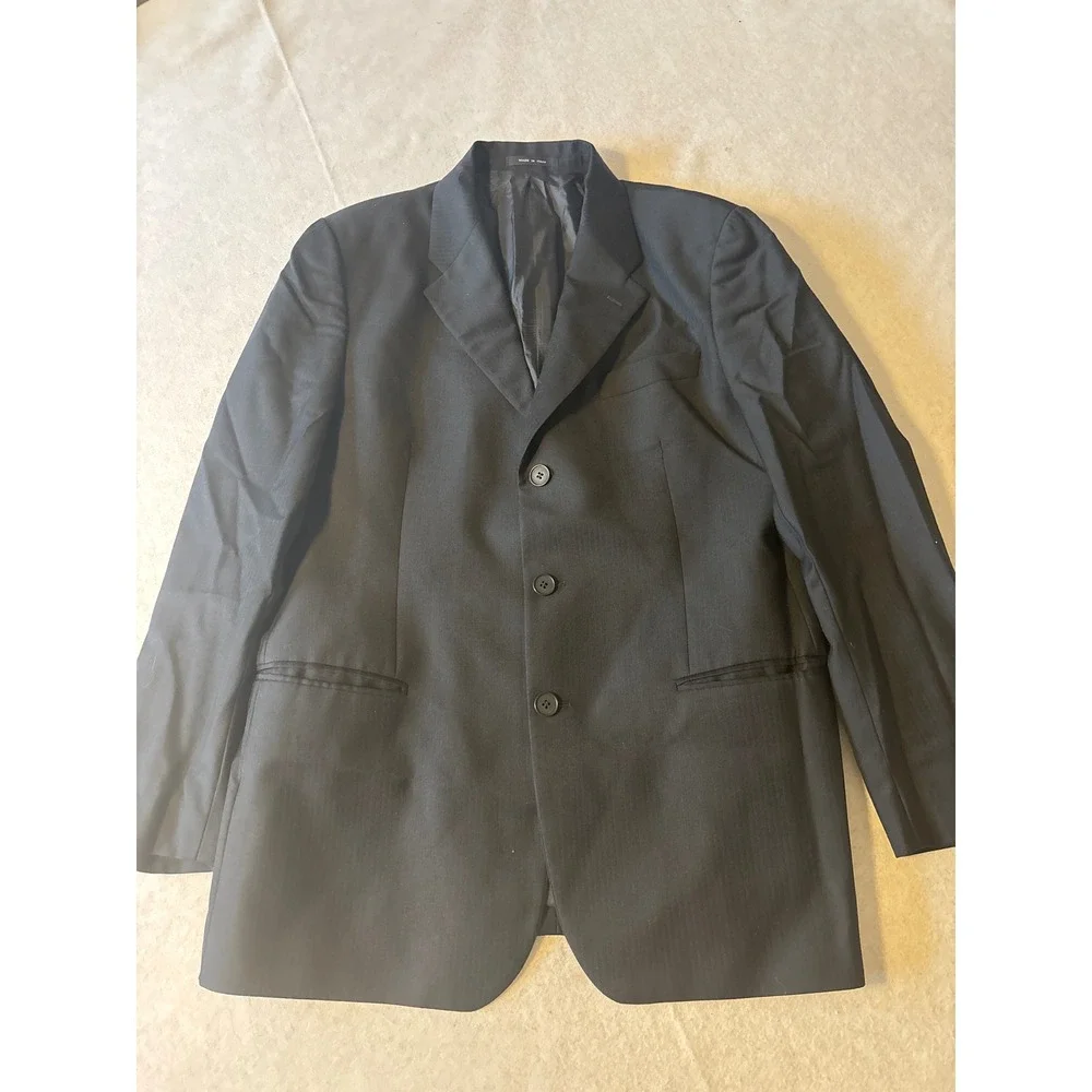 Emporio Armani Blazer Mens‎ 38.5L Black Herringbone 3-Button Suit Jacket Good